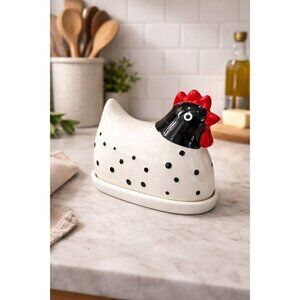 New Ceramic Hen / Rooster Spotted Farmhouse Farm Kitchen Butter Dish